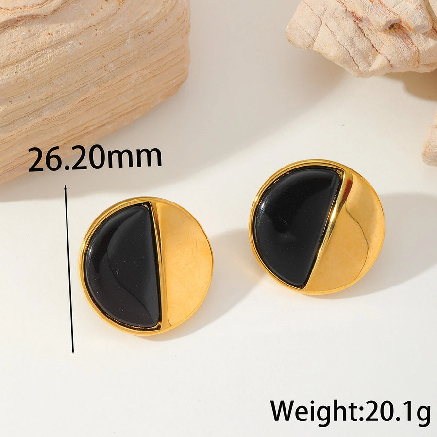 1 Pair Retro Simple Style Round Square Epoxy 304 Stainless Steel 18K Gold Plated Ear Studs