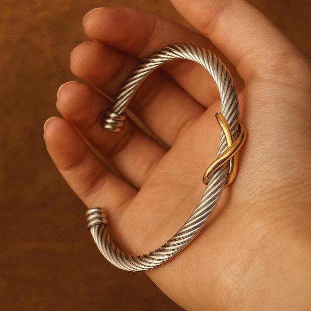 Minimalist Infinity Bangle: Stainless Steel Open Cuff Bracelet
