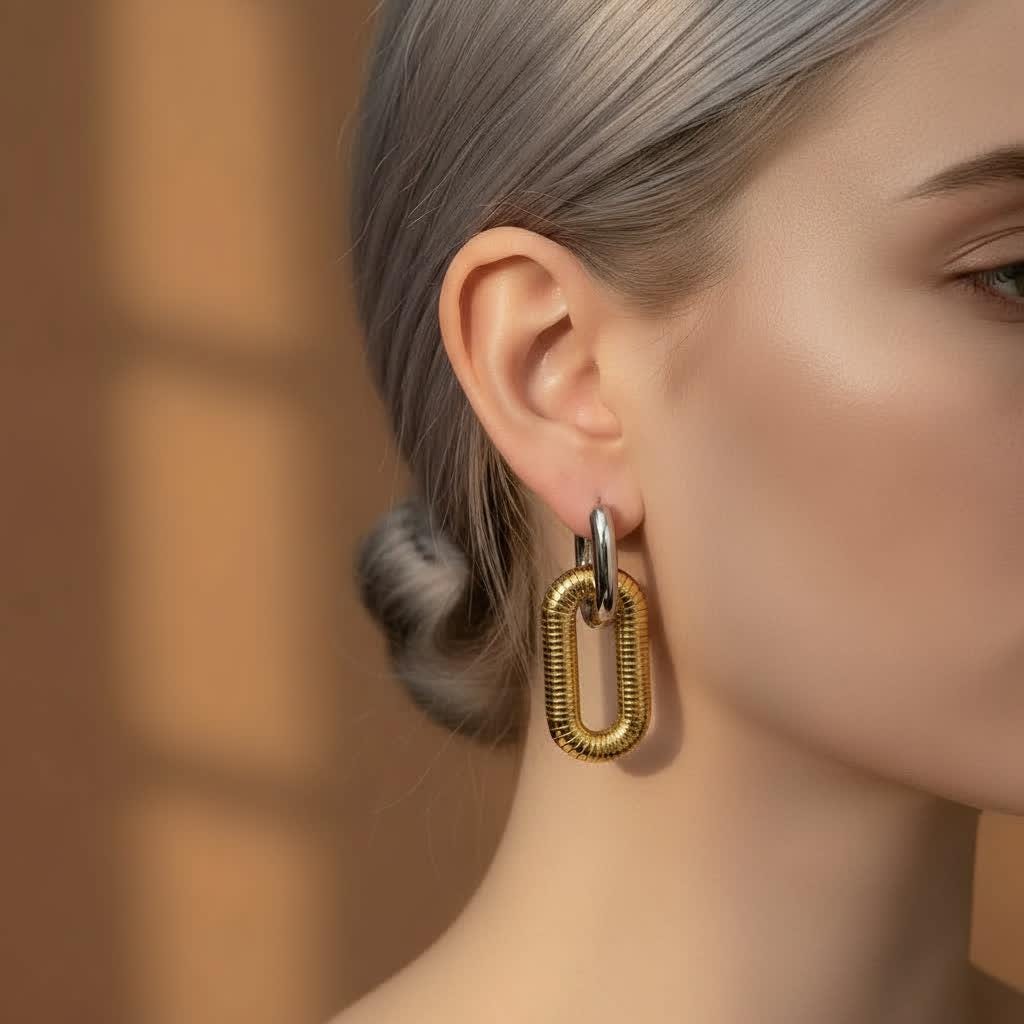 18K Gold Plated U-Shape Earrings. Modern Stainless Steel Hoops.