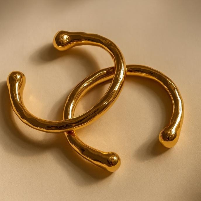 Wavy Gold / Silver Cuff Bracelet: Abstract Titanium Steel Bangle