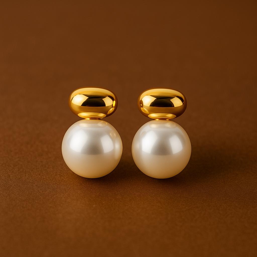 Pearl Stud Earrings: 18K Gold Plated Stainless Steel Geometric Design