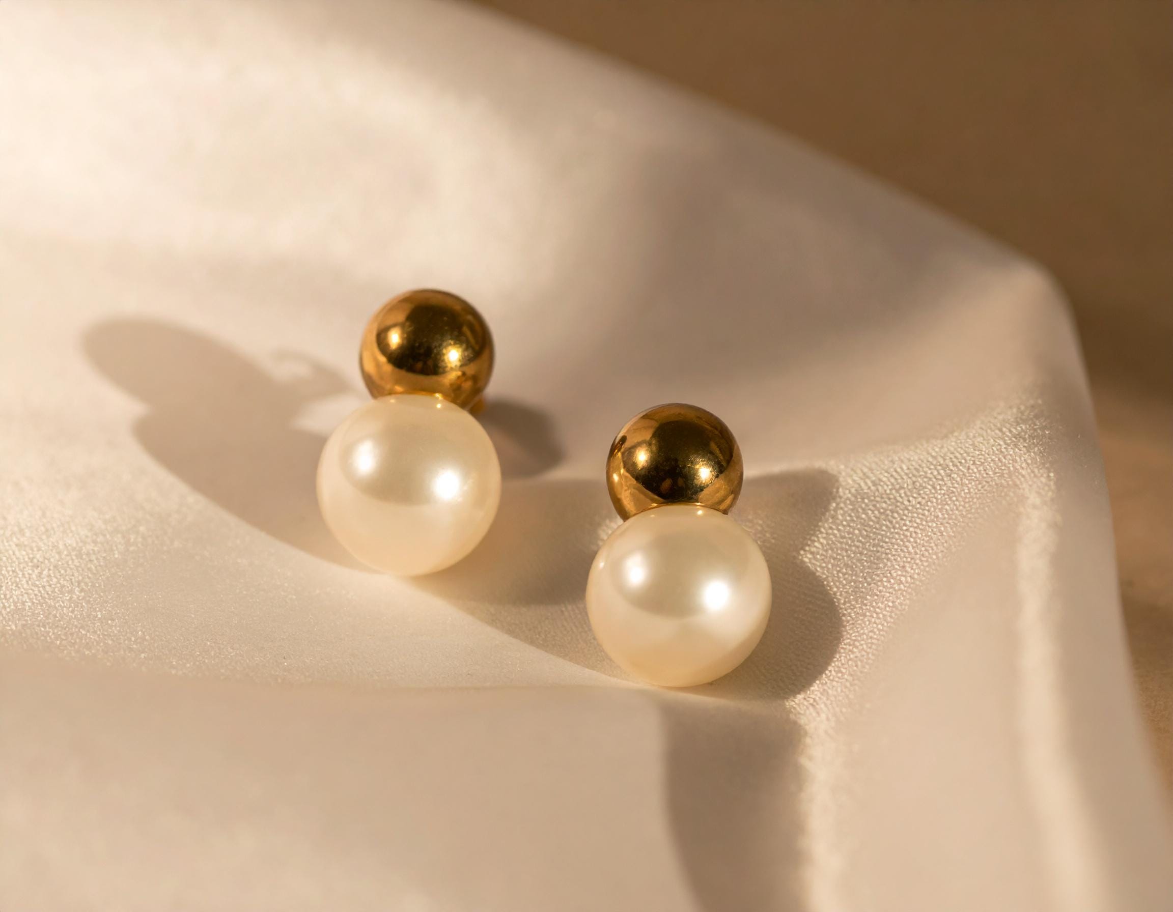 Sphere Gold Pearl Stud Earrings - Minimalist Stainless Steel