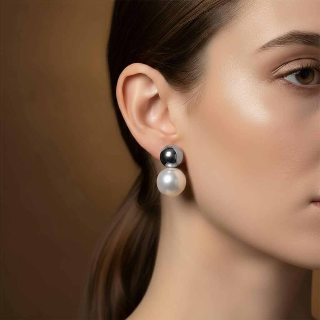 Sphere Gold Pearl Stud Earrings - Minimalist Stainless Steel