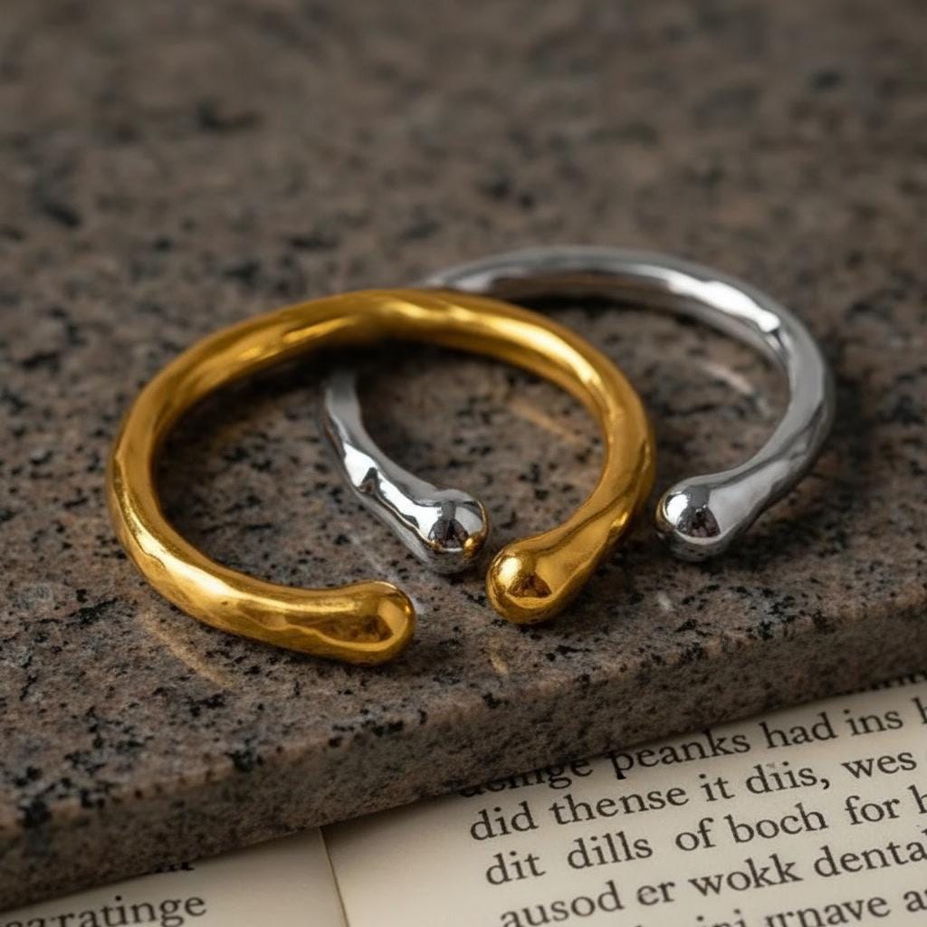 Wavy Gold / Silver Cuff Bracelet: Abstract Titanium Steel Bangle