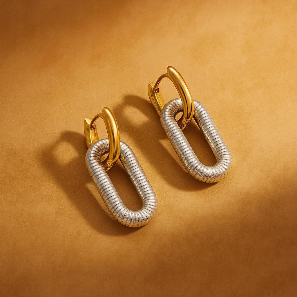18K Gold Plated U-Shape Earrings. Modern Stainless Steel Hoops.