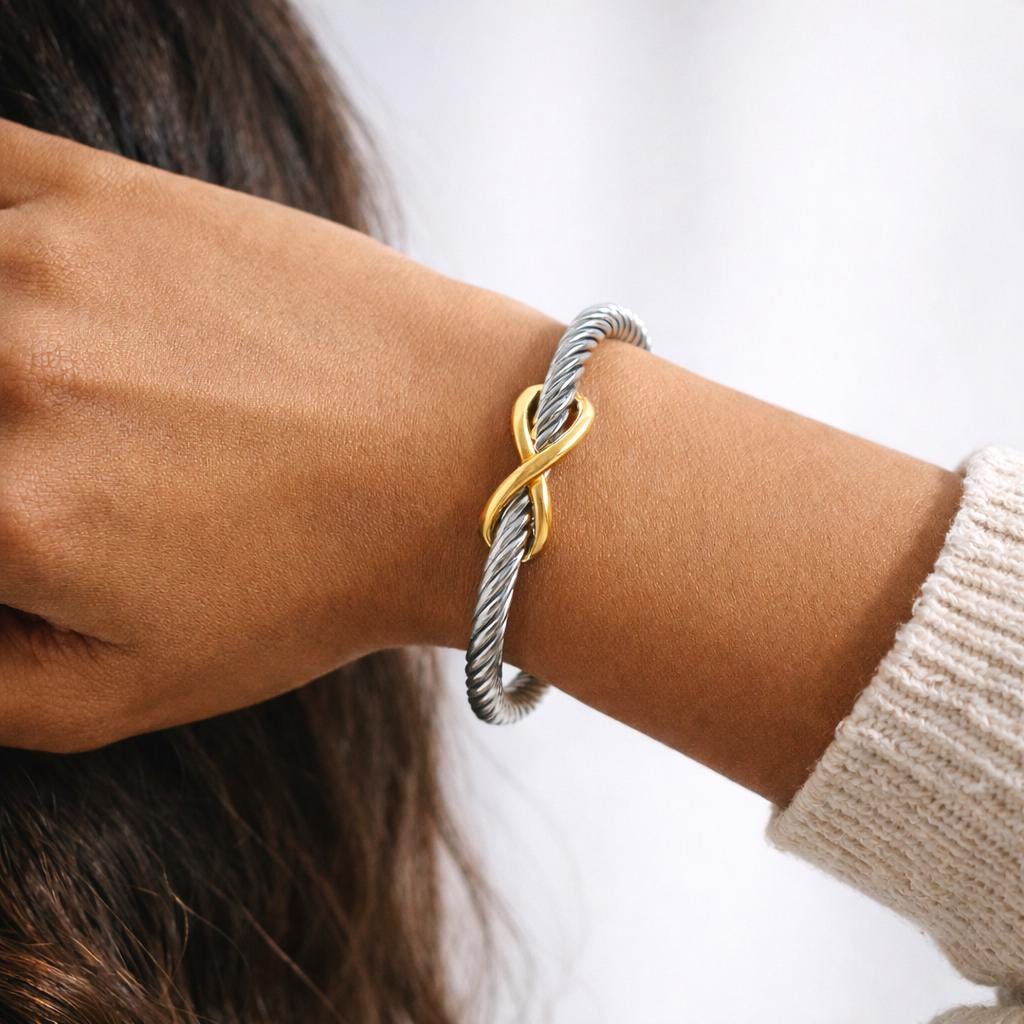 Minimalist Infinity Bangle: Stainless Steel Open Cuff Bracelet