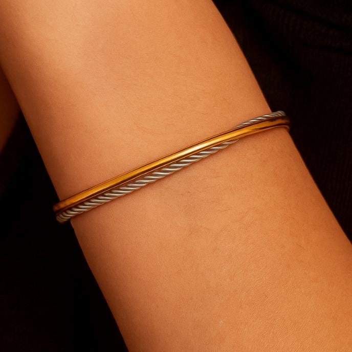 Twisted Titanium Steel Cable Bracelet: Gold & Silver Unisex Bangle