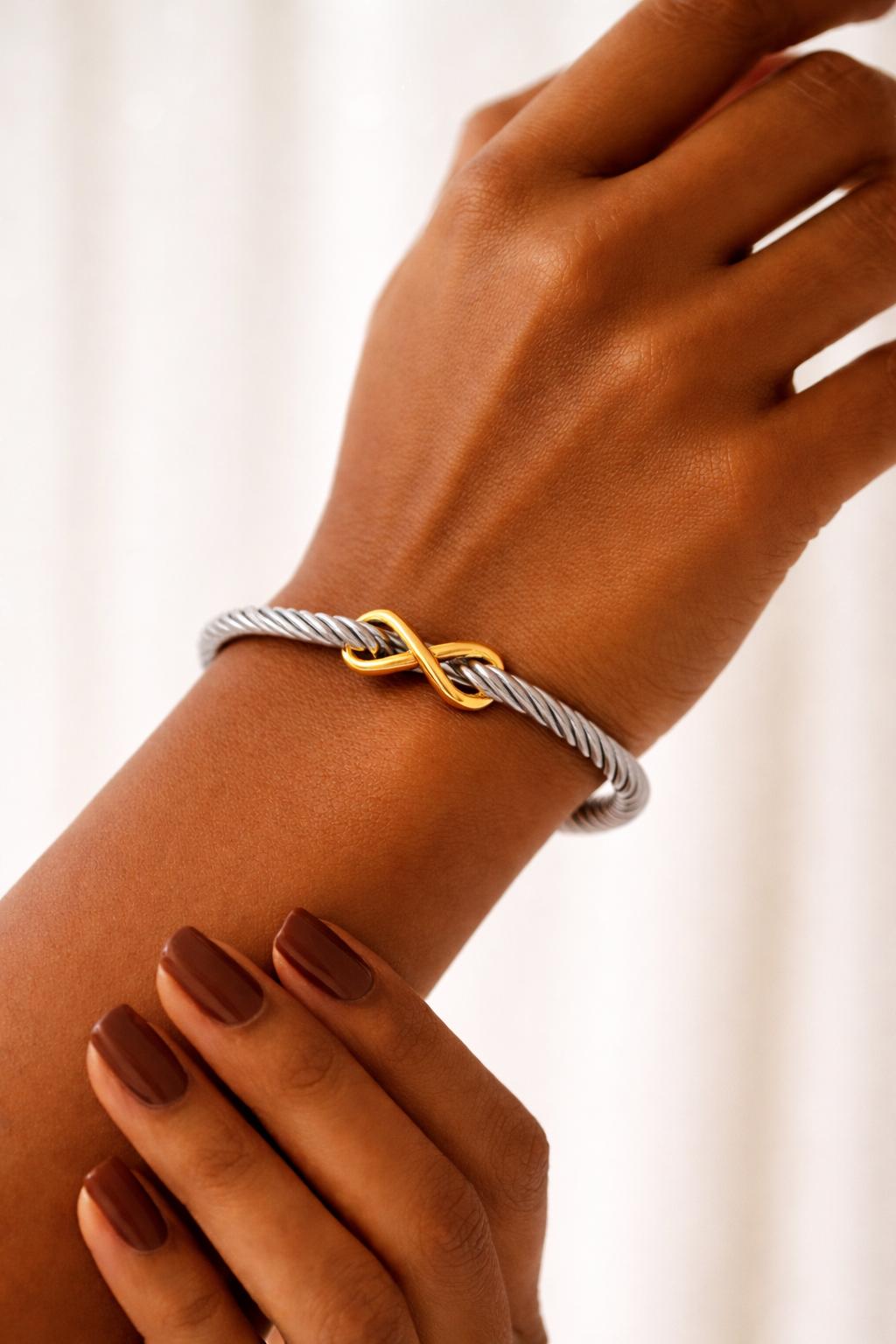 Minimalist Infinity Bangle: Stainless Steel Open Cuff Bracelet