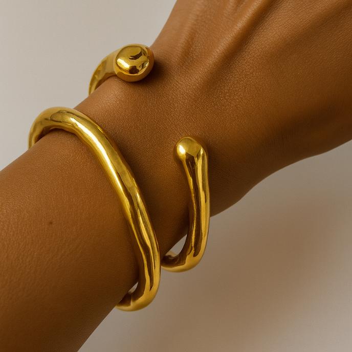 Wavy Gold / Silver Cuff Bracelet: Abstract Titanium Steel Bangle