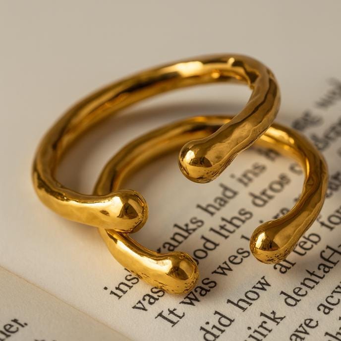 Wavy Gold / Silver Cuff Bracelet: Abstract Titanium Steel Bangle