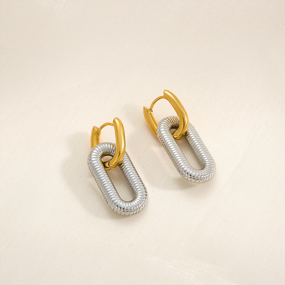 18K Gold Plated U-Shape Earrings. Modern Stainless Steel Hoops.