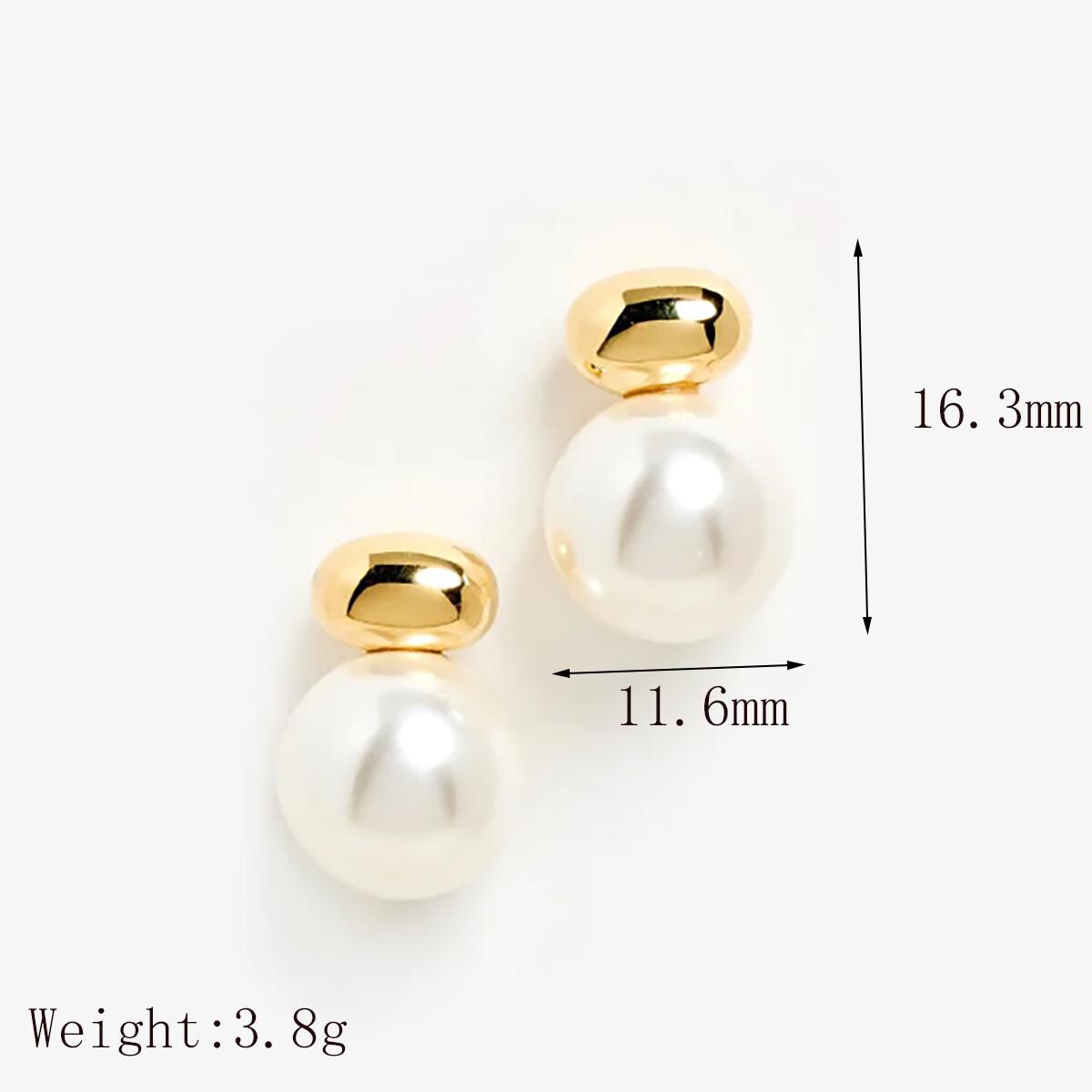 Pearl Stud Earrings: 18K Gold Plated Stainless Steel Geometric Design