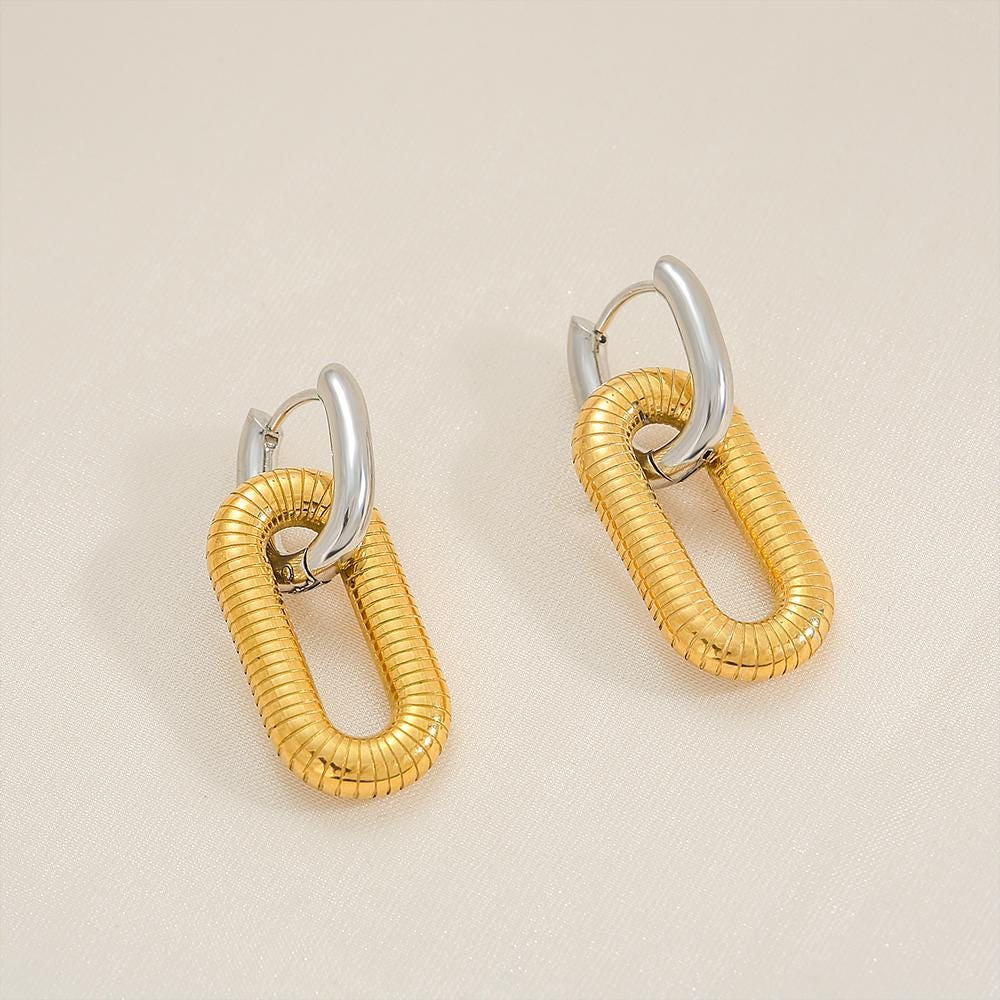 18K Gold Plated U-Shape Earrings. Modern Stainless Steel Hoops.