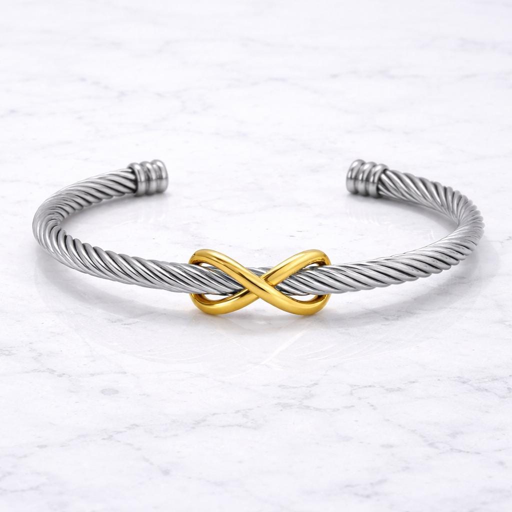 Minimalist Infinity Bangle: Stainless Steel Open Cuff Bracelet