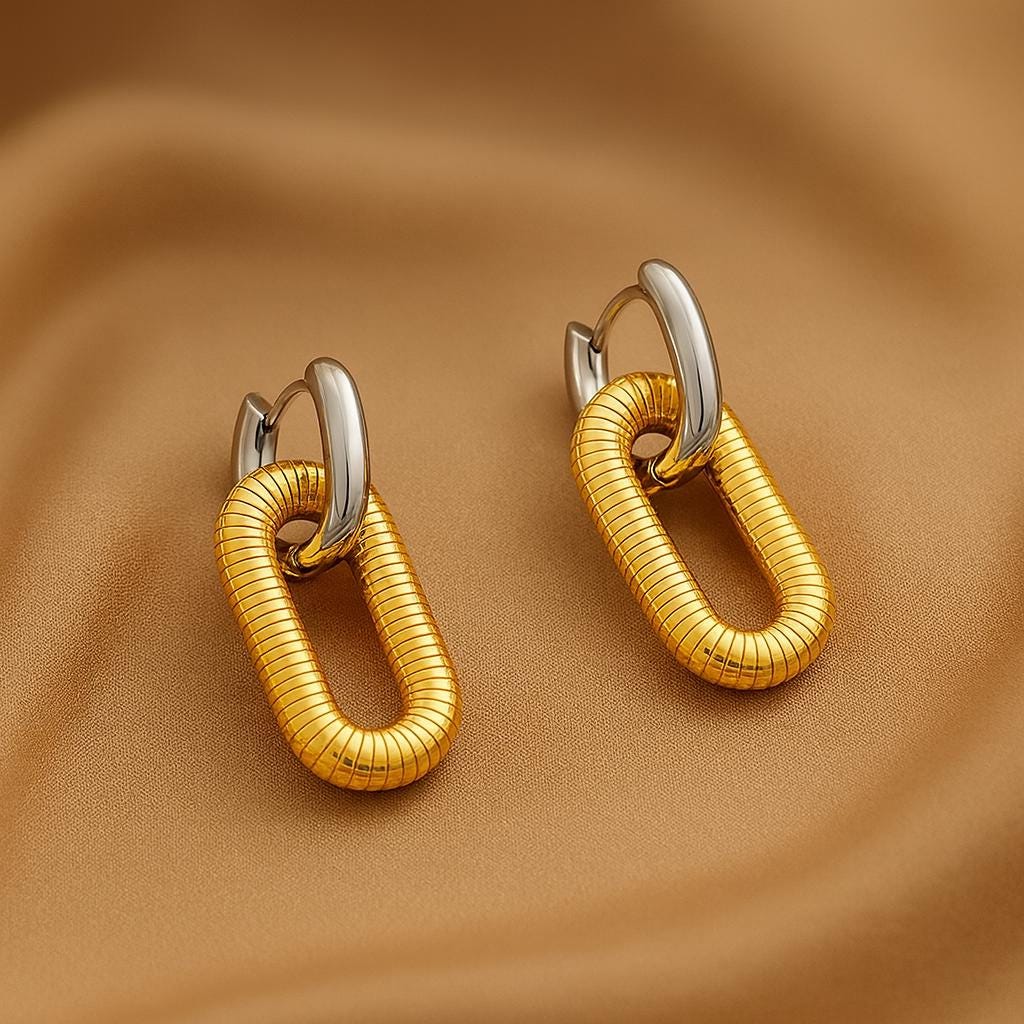 18K Gold Plated U-Shape Earrings. Modern Stainless Steel Hoops.