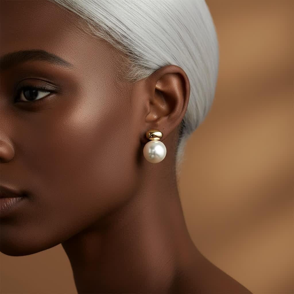 Pearl Stud Earrings: 18K Gold Plated Stainless Steel Geometric Design