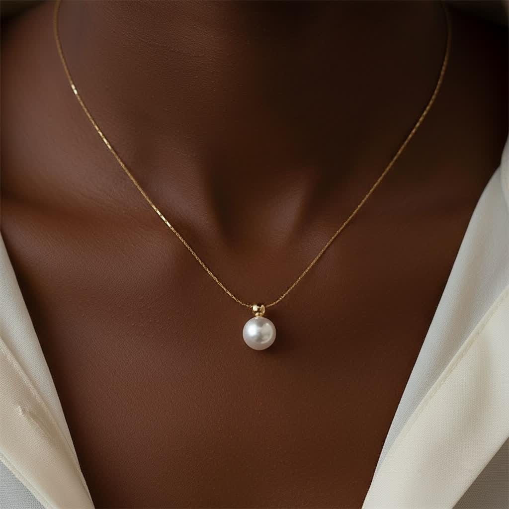 Pearl Pendant Necklace: 18K Gold Titanium Stainless Steel Chain