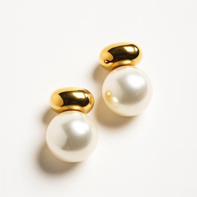 Pearl Stud Earrings: 18K Gold Plated Stainless Steel Geometric Design