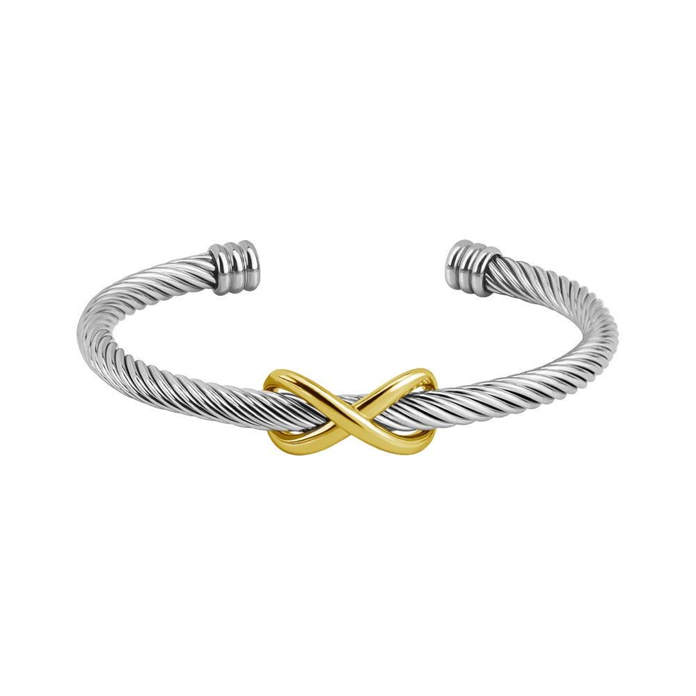 Minimalist Infinity Bangle: Stainless Steel Open Cuff Bracelet