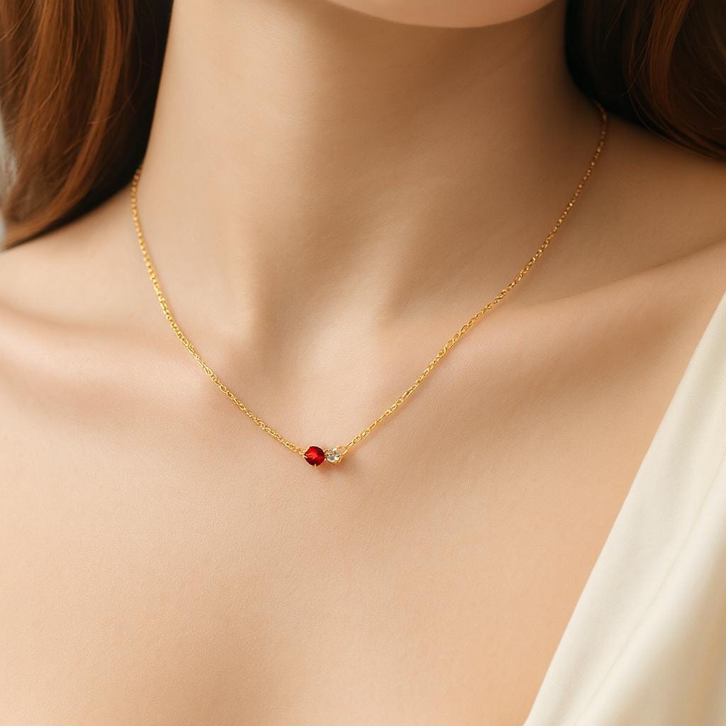 Gold Plated Birthstone Crystal Necklace: Dainty Zircon Pendant