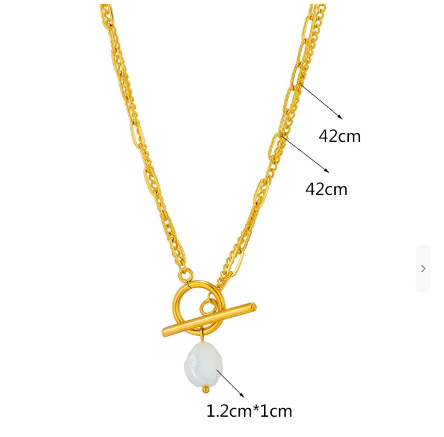 Layered Pearl Toggle Necklace 18K Gold Plated