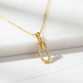 Paper Clip Necklace with Oval Zircon Pendant | 18K Gold Plated
