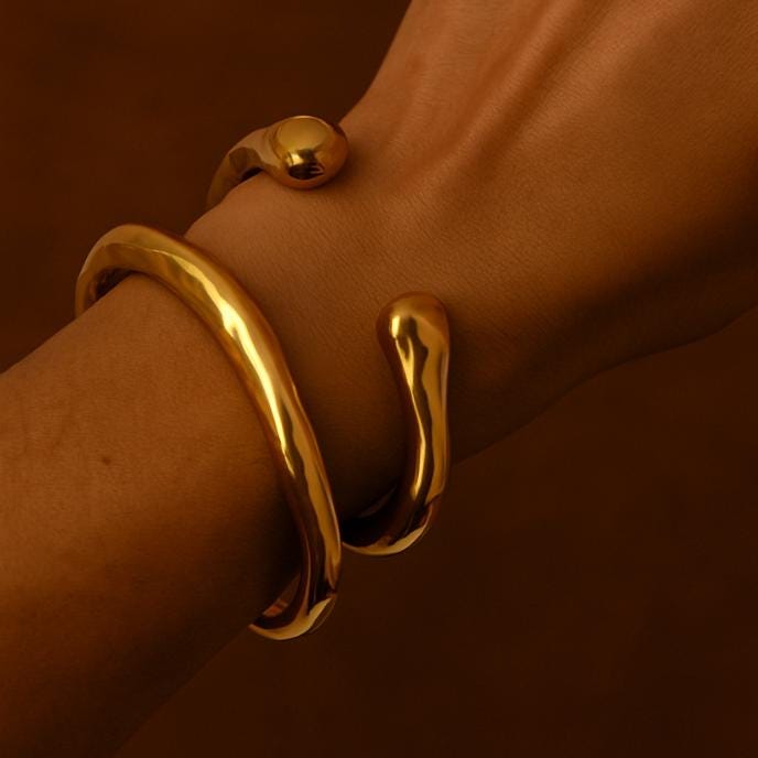 Wavy Gold / Silver Cuff Bracelet: Abstract Titanium Steel Bangle