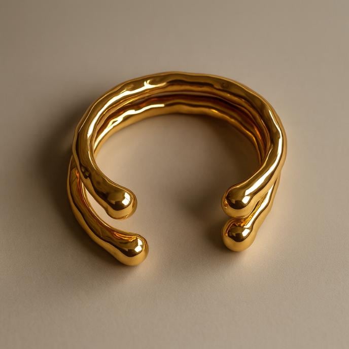 Wavy Gold / Silver Cuff Bracelet: Abstract Titanium Steel Bangle