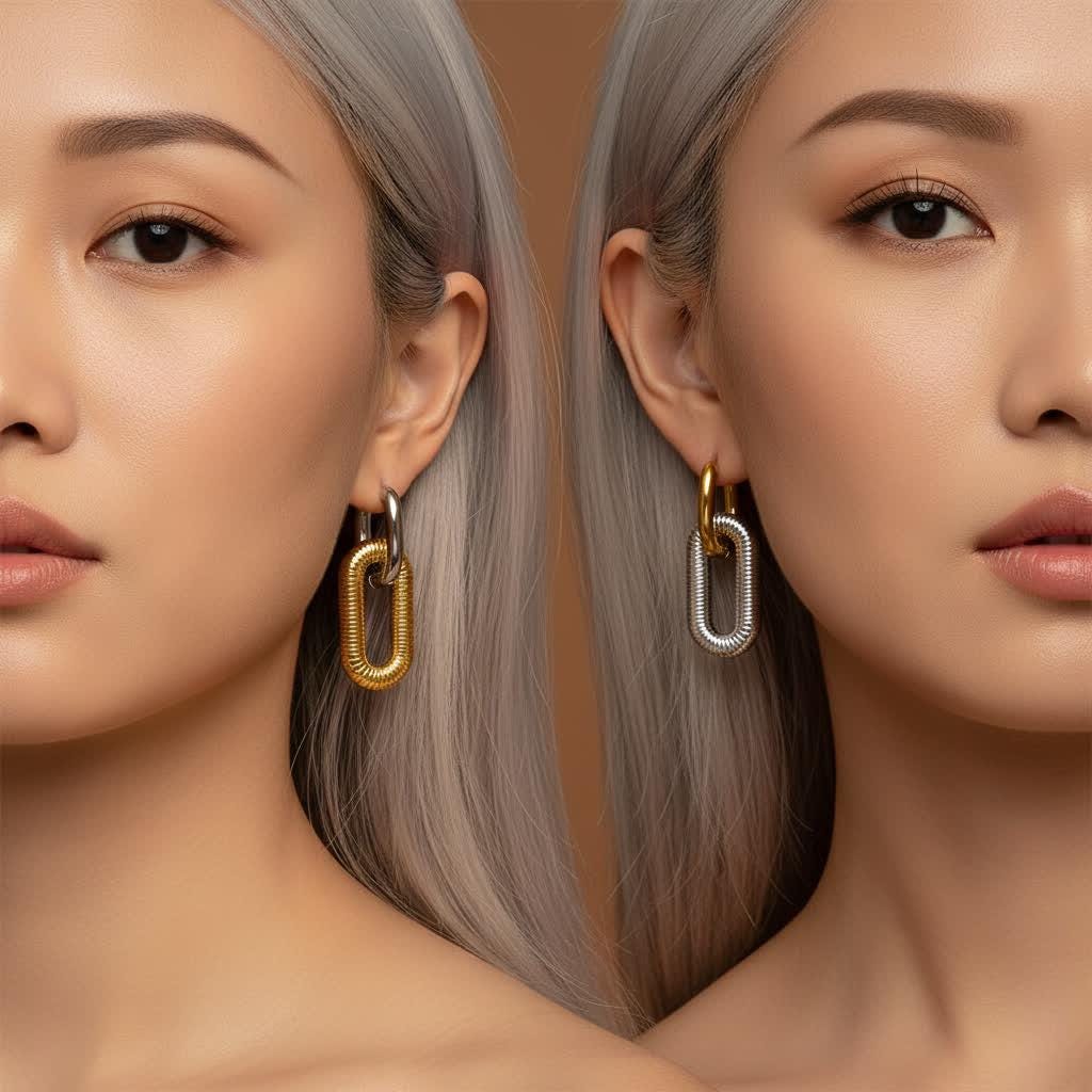 18K Gold Plated U-Shape Earrings. Modern Stainless Steel Hoops.