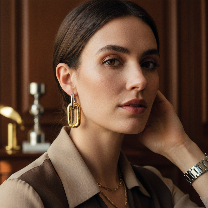Modern U-Shape Hoop Earrings (18K Gold Plated)