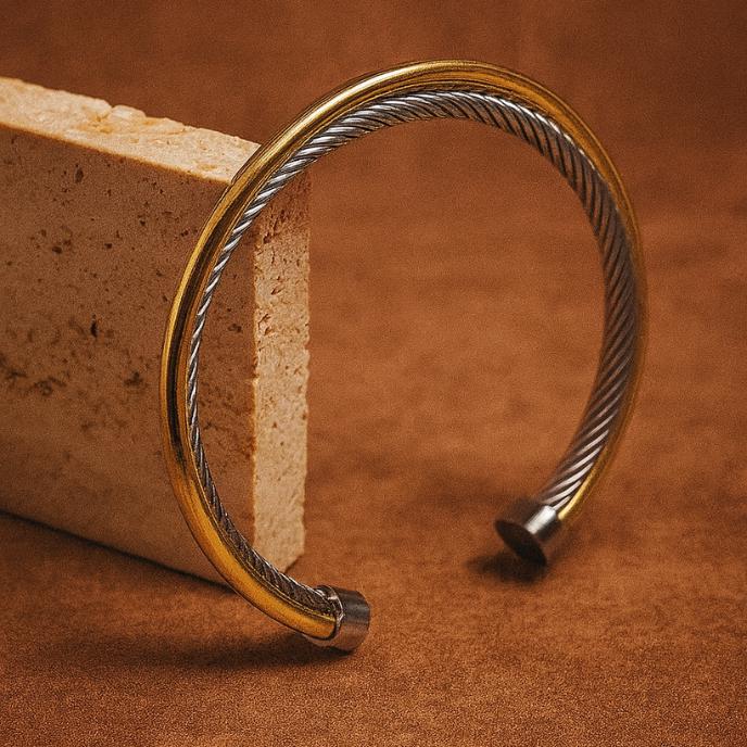 Twisted Titanium Steel Cable Bracelet: Gold & Silver Unisex Bangle