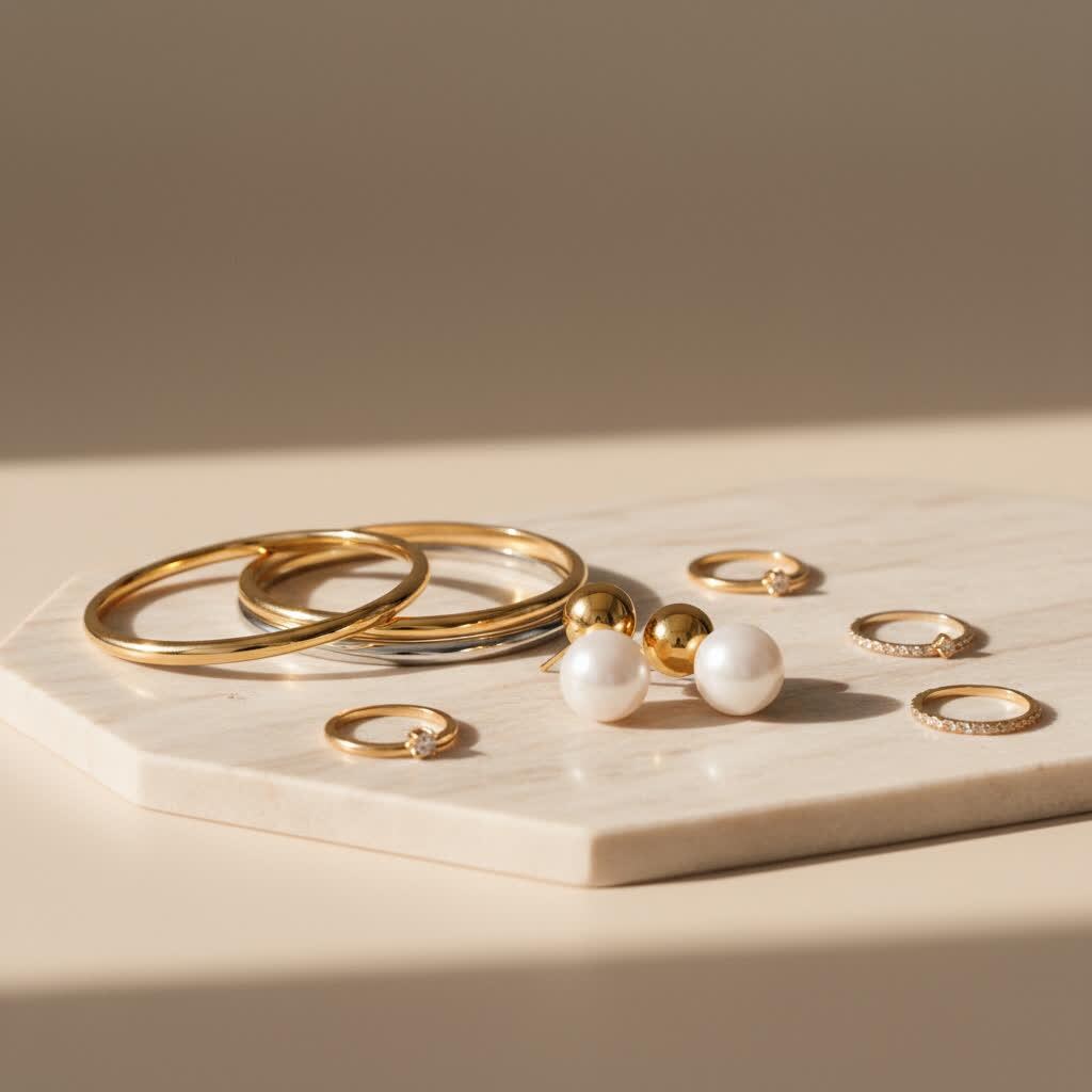 Sphere Gold Pearl Stud Earrings - Minimalist Stainless Steel