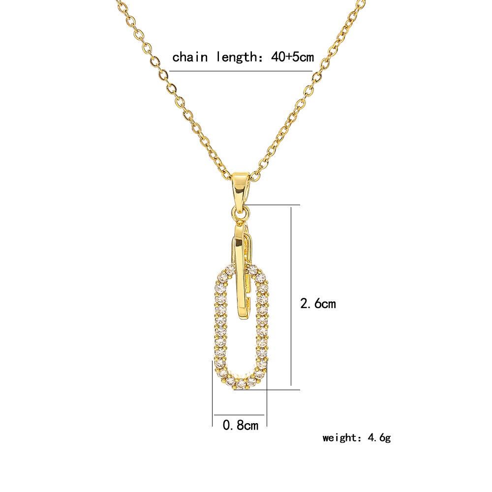 Paper Clip Necklace with Oval Zircon Pendant | 18K Gold Plated