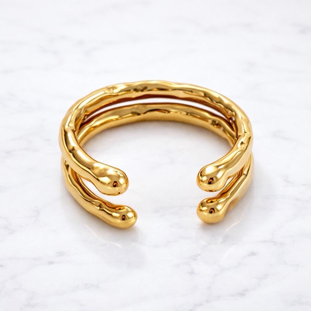 Wavy Gold / Silver Cuff Bracelet: Abstract Titanium Steel Bangle