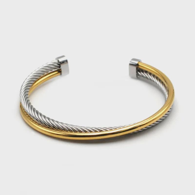 Twisted Titanium Steel Cable Bracelet: Gold & Silver Unisex Bangle