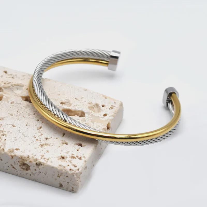 Twisted Titanium Steel Cable Bracelet: Gold & Silver Unisex Bangle