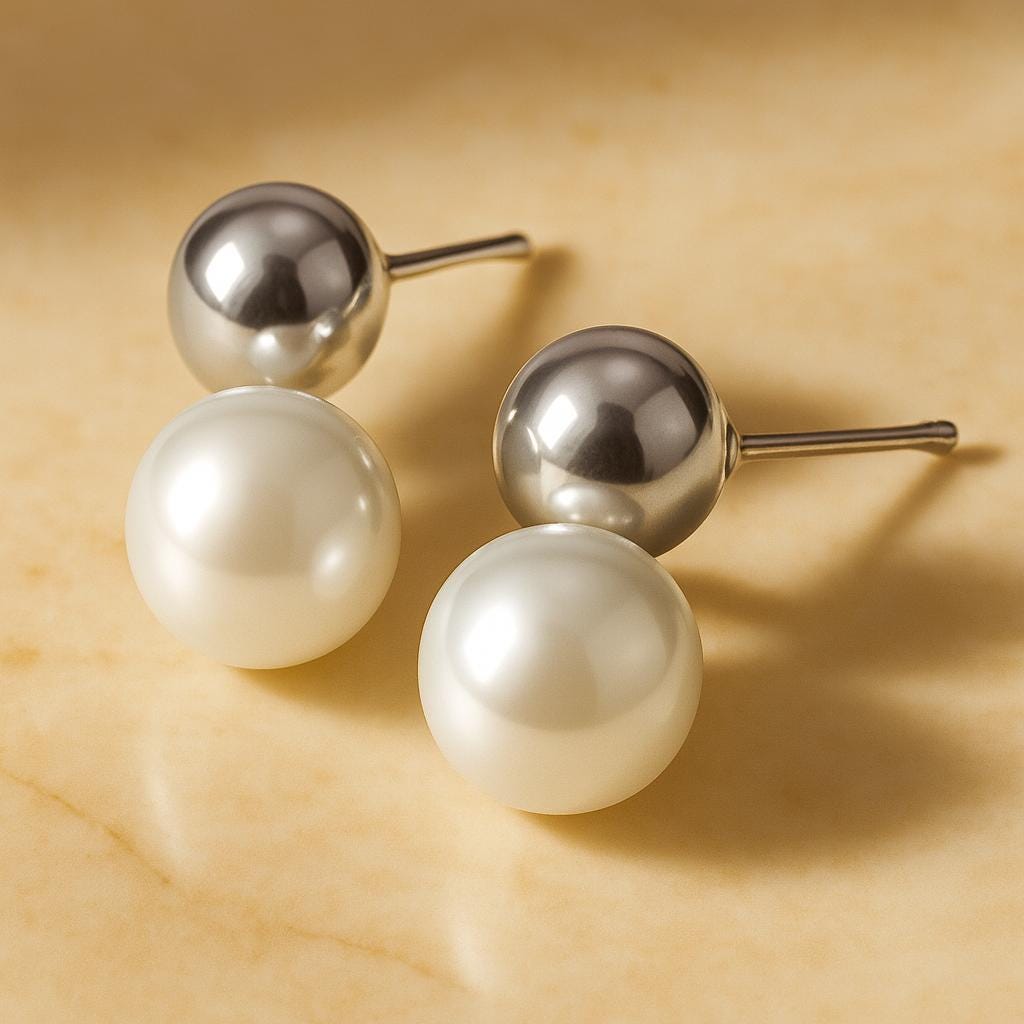 Sphere Gold Pearl Stud Earrings - Minimalist Stainless Steel