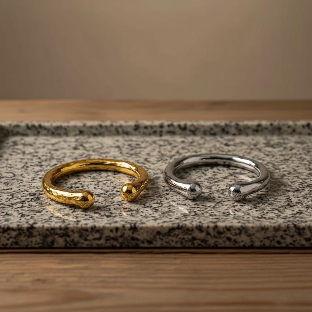 Wavy Gold / Silver Cuff Bracelet: Abstract Titanium Steel Bangle