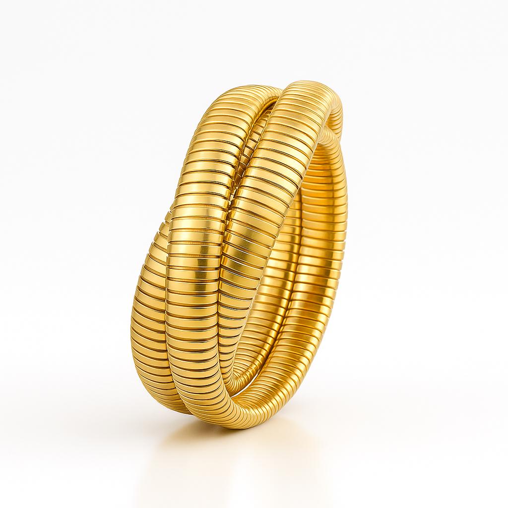 18K Gold Plated Ribbed infinity Bangle Bracelet, triple interlocking, Wide Cuff, Stainless Steel. Gift for Her, gift for him.