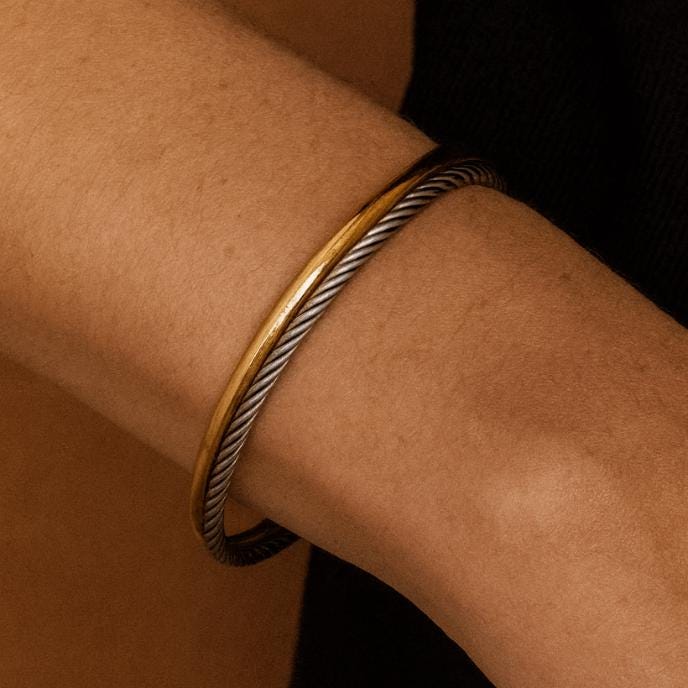Twisted Titanium Steel Cable Bracelet: Gold & Silver Unisex Bangle