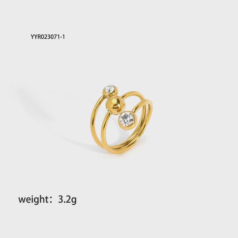 18K Gold Plated Ball Ring: Adjustable Open Stainless Steel Ring