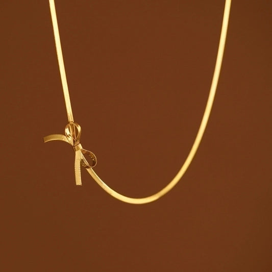 vintage style simple style solid color bow knot stainless steel plating 18k gold plated necklace