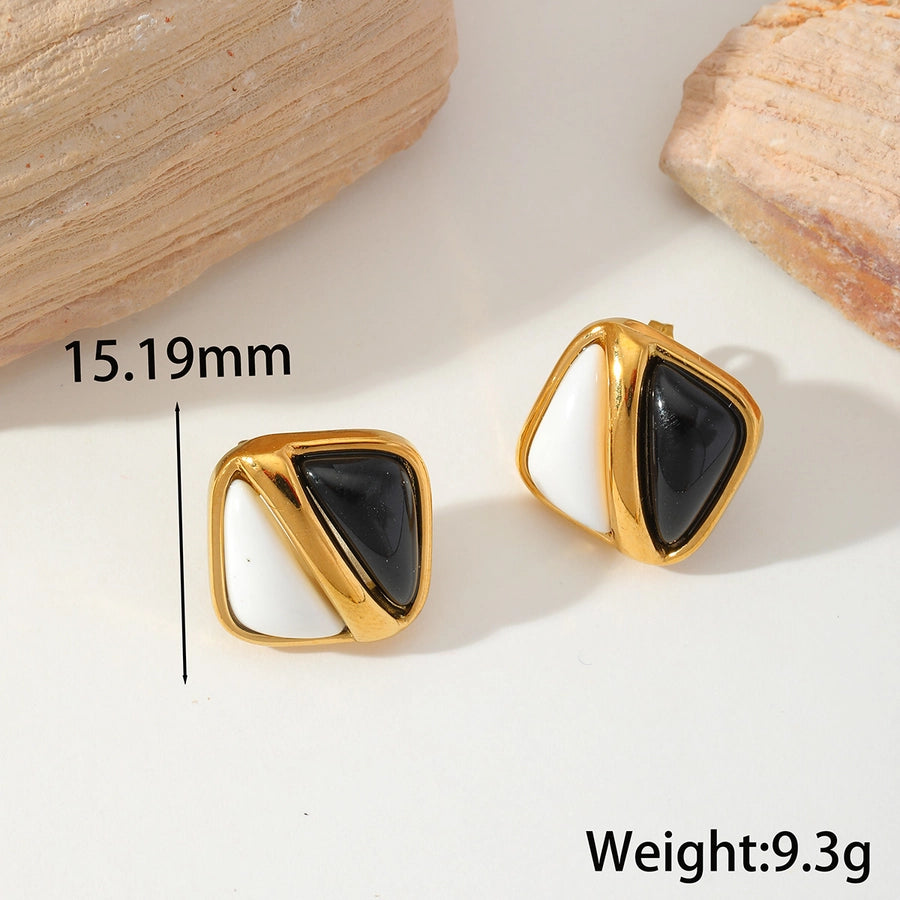1 Pair Retro Simple Style Round Square Epoxy 304 Stainless Steel 18K Gold Plated Ear Studs