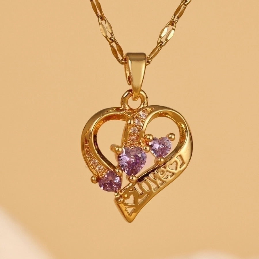 Jewelry Elegant Simple Style Heart Shape 304 Stainless Steel Copper 18K Gold Plated Hollow Out Pendant Necklace