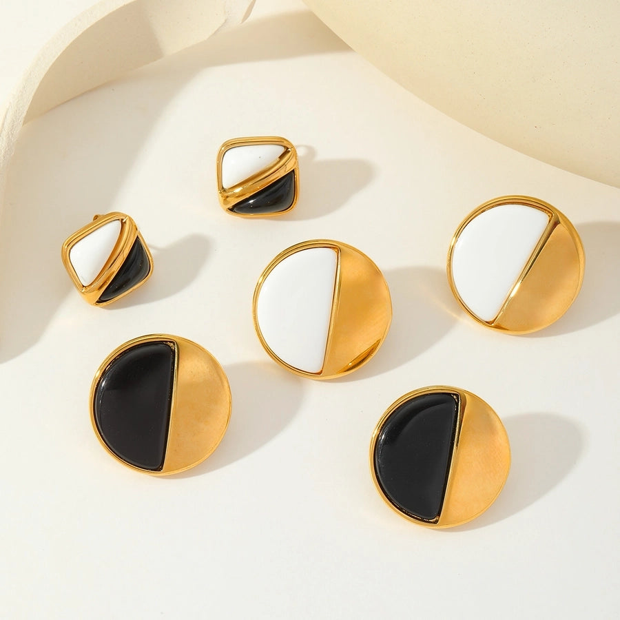 1 Pair Retro Simple Style Round Square Epoxy 304 Stainless Steel 18K Gold Plated Ear Studs